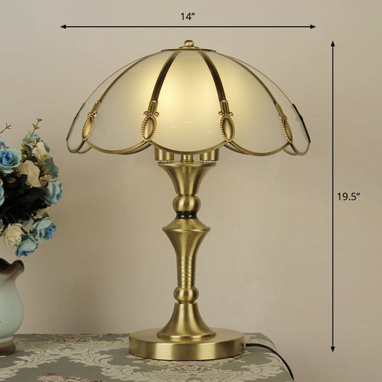 Minimalist Opal Frosted Glass Bedroom Table Lamp - Brass Flower Nightstand Light