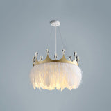 Minimalist Feather Crown Pendant Light - White Suspension With Crystal Deco / 14