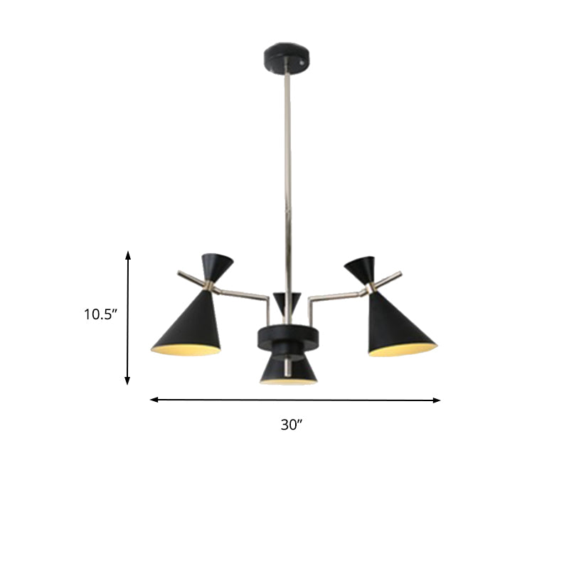 Nordic Bi-Conical Pendant Chandelier - 3/6 Lights Black/White/Pink Dining Room Lighting Fixture
