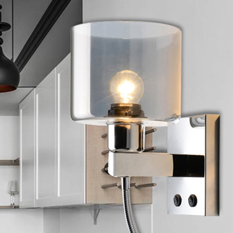 Modern Grey Glass Wall Sconce With Chrome Finish And Optional Switch / 2 Switches