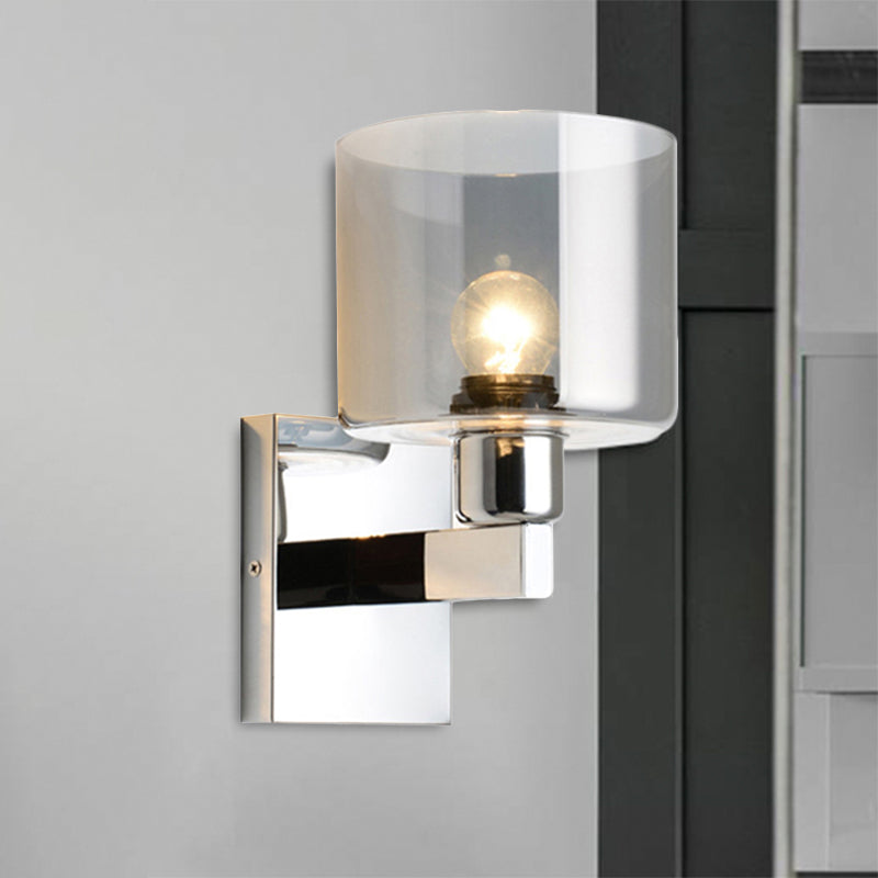 Modern Grey Glass Wall Sconce With Chrome Finish And Optional Switch / No