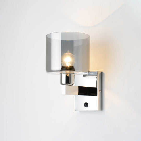 Modern Grey Glass Wall Sconce With Chrome Finish And Optional Switch / 1