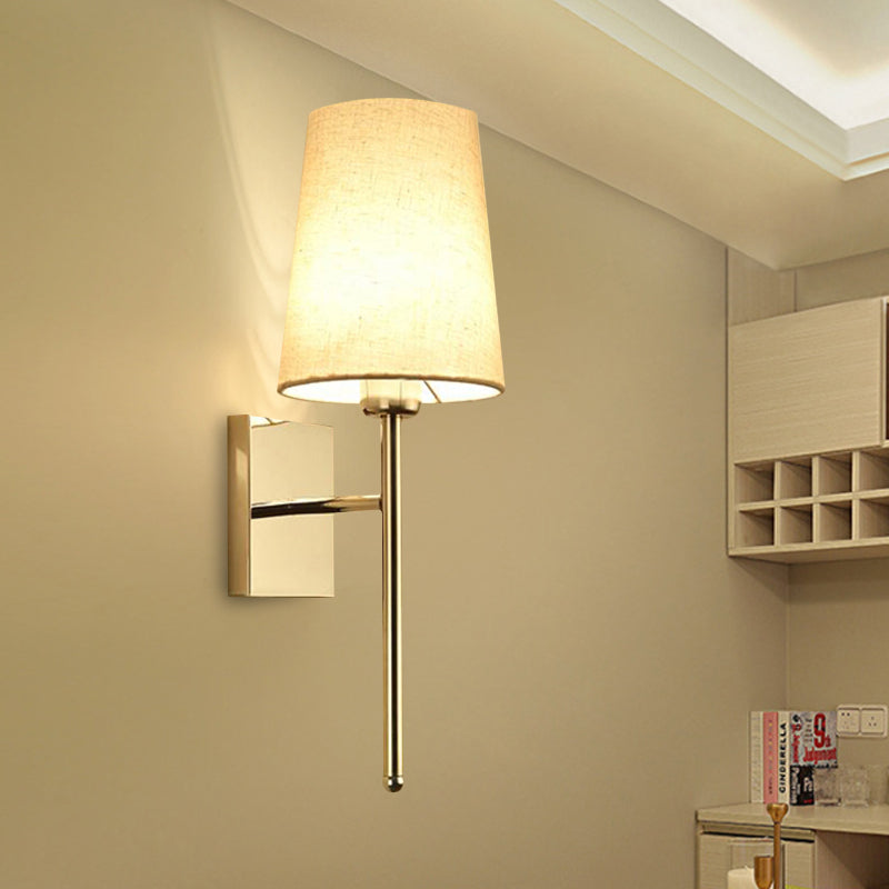 Modern Tapered Wall Sconce With Fabric Shade Chrome Finish - Led Bedside Lighting / No Switch