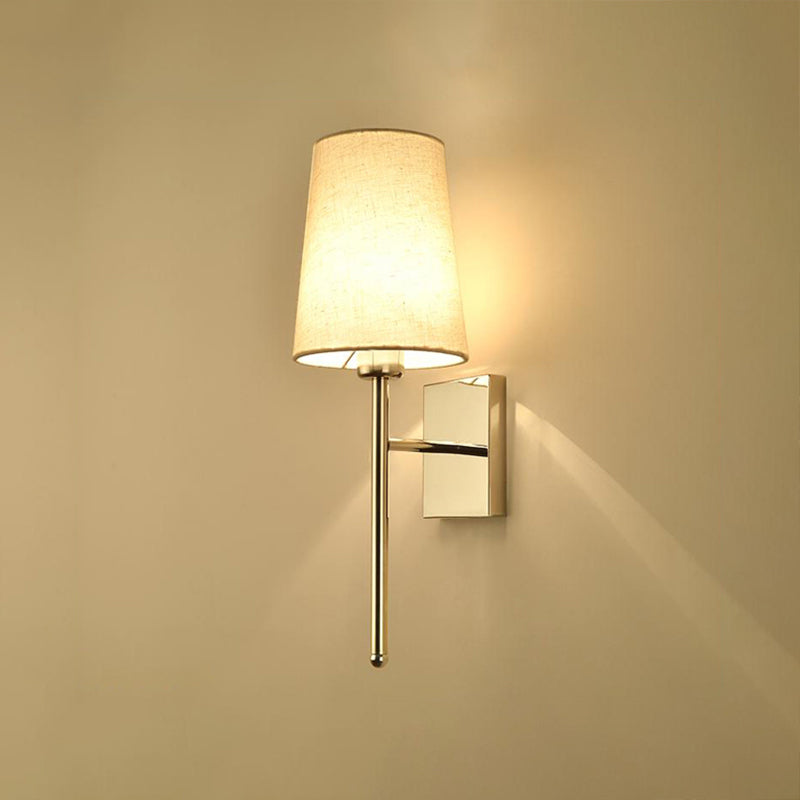 Modern Tapered Wall Sconce With Fabric Shade Chrome Finish - Led Bedside Lighting