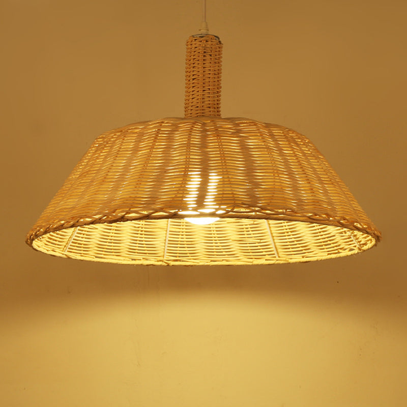Rustic Hand-Woven Pendant Light With Barn Shade Rattan - 15/19 W Indoor Suspension Lamp In Beige