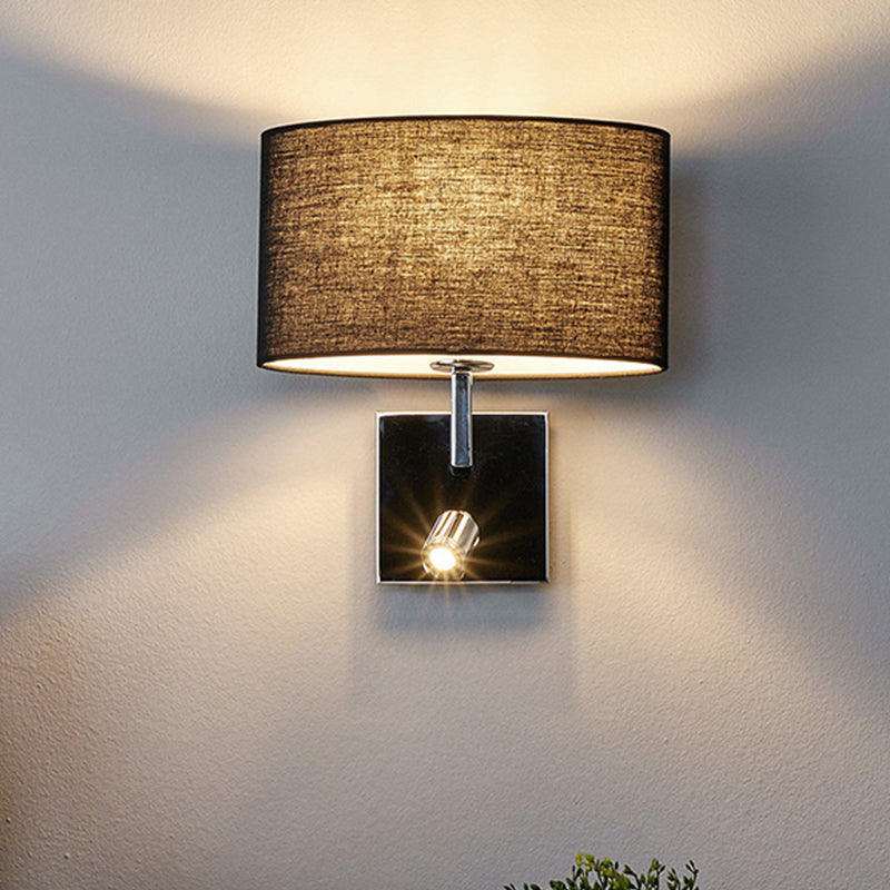 Modern Oval Black Fabric Led Wall Sconce Light For Bedside