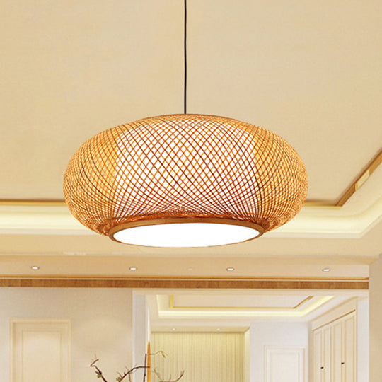 Asian Stylish Curved Bamboo Pendant Light - 16/19.5 Width 1 Beige Ideal For Living Rooms / 16