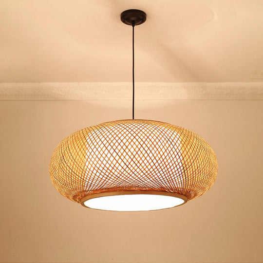 Asian Stylish Curved Bamboo Pendant Light - 16/19.5 Width 1 Beige Ideal For Living Rooms