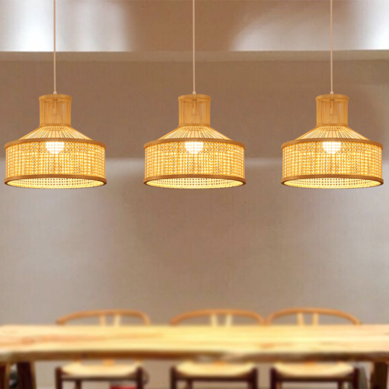 Bamboo Barn-Shape Hanging Lamp: Contemporary Beige Ceiling Lighting