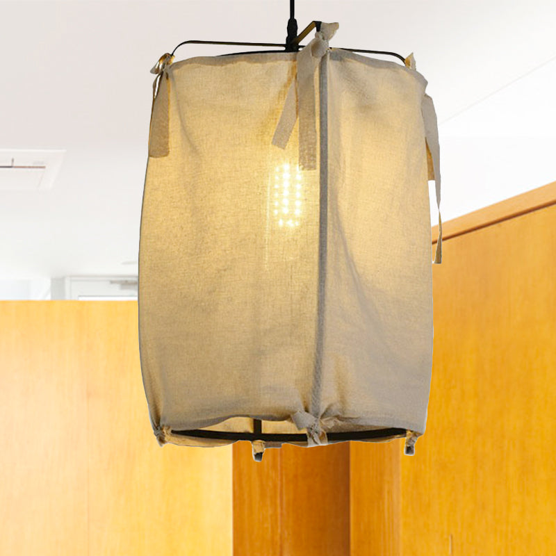 Modern Fabric Lantern Pendant Light for Restaurant - 1 Light, White, 3 Width Options
