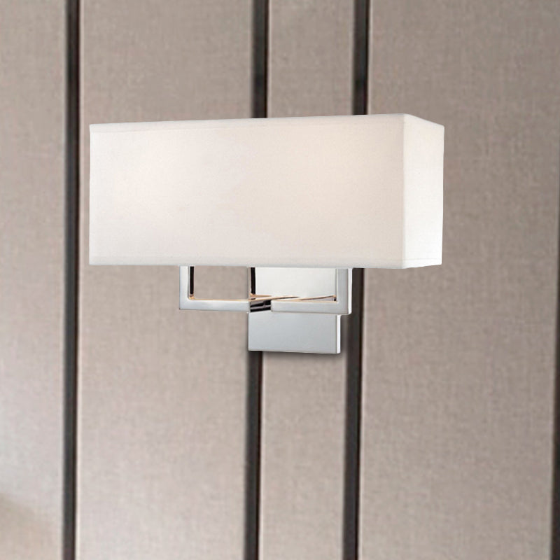 Modern Led Wall Sconce With Fabric Shade - Chrome Rectangular Mount Light