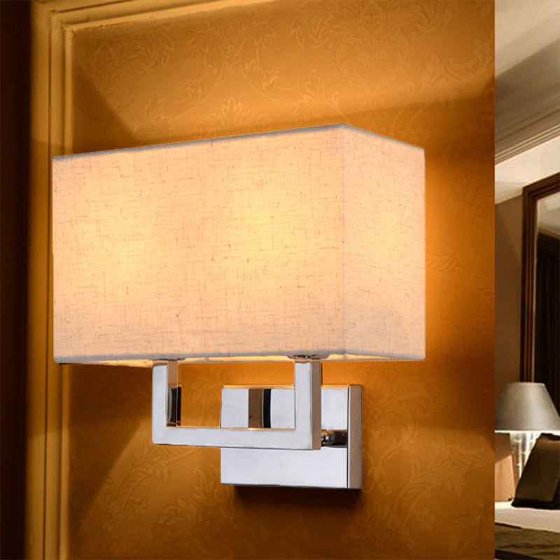 Modern Rectangular Beige Led Fabric Wall Sconce For Bedside Lighting