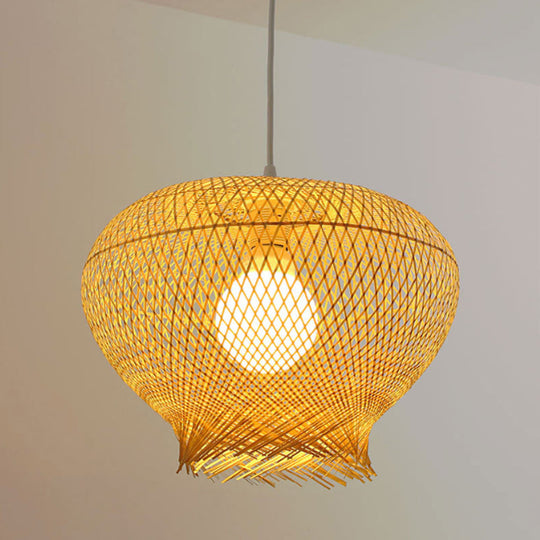 Bamboo Hanging Pendant Light Rustic Beige Lamp For Restaurant/Dining Room