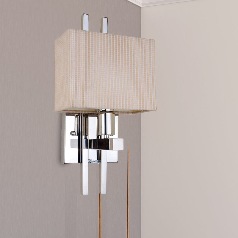 Modern Led Fabric Sconce Light: Rectangle Wall Mounted Beige Lighting For Bedroom