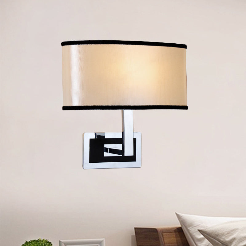 Modern Oval Wall Sconce: Chrome Led Fabric Lighting For Bedside