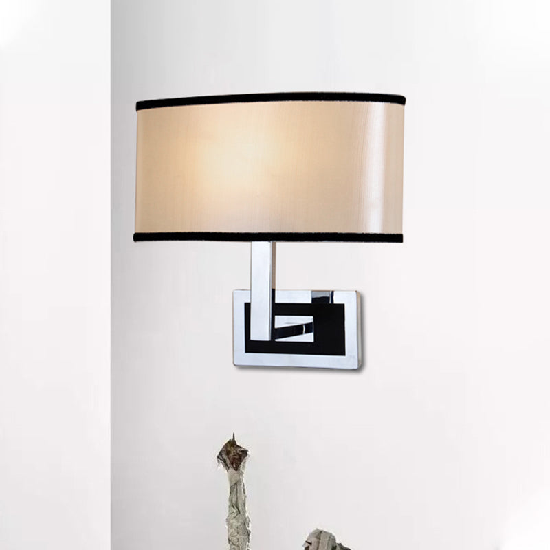 Modern Oval Wall Sconce: Chrome Led Fabric Lighting For Bedside