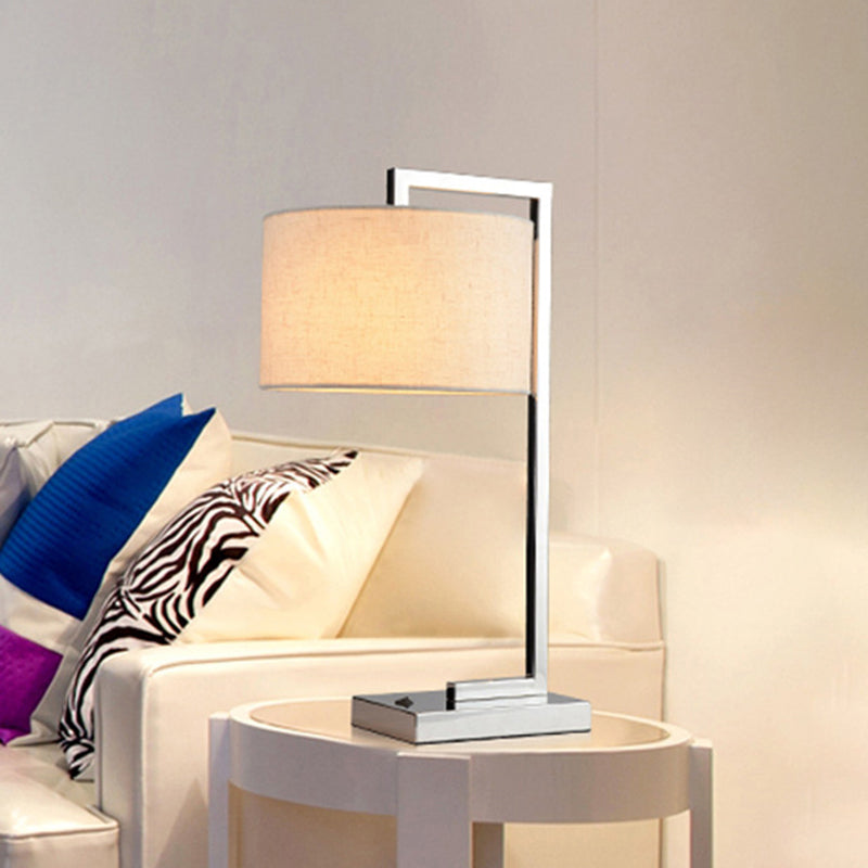 Modern Led Cylinder Reading Light In Beige Fabric With Metal Base