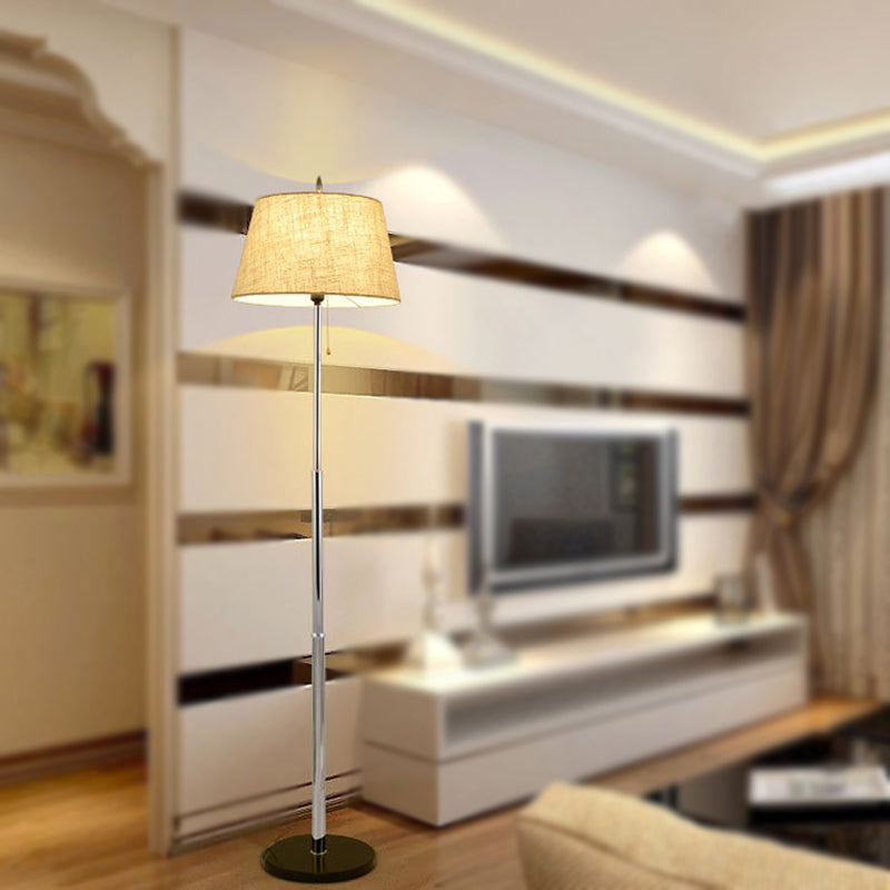 Modern Tapered Floor Standing Lamp In Beige With 1 Light Reading Function - Fabric Shade