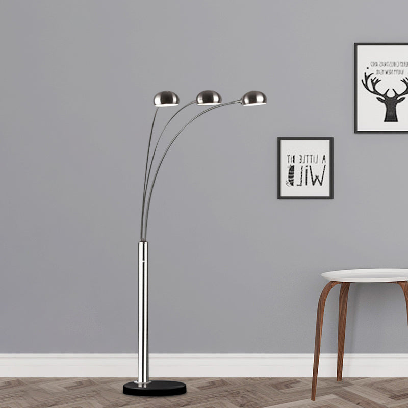 Contemporary Floor Reading Lamp: Metal Tree-Like Silver Stand With 3-Bulb Light & Semi-Orb Shade