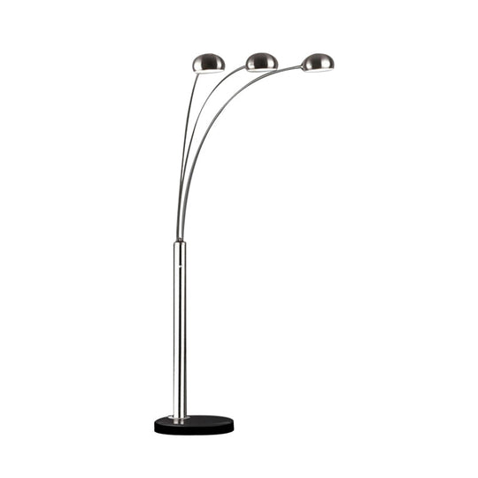 Contemporary Floor Reading Lamp: Metal Tree-Like Silver Stand With 3-Bulb Light & Semi-Orb Shade