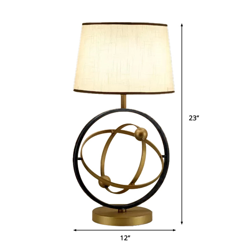 Contemporary Bronze Fabric Table Lamp - 1-Light Bedroom Night Light With Round Metal Base