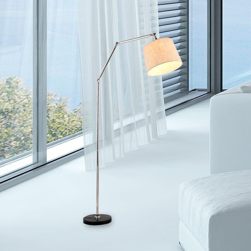 Contemporary Led Floor Lamp In Beige: Adjustable Arm Tapered Design For Reading Beige