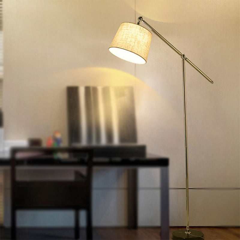 Adjustable Led Modern Cone Lamp - Beige Fabric Floor Light With Stand Up Design
