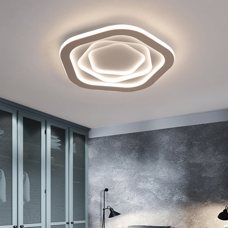 Pentagonal Flush Mount Led Ceiling Light In White Acrylic Minimalistic Bedroom Lighting