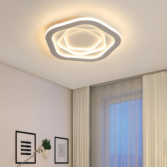 Pentagonal Flush Mount Led Ceiling Light In White Acrylic Minimalistic Bedroom Lighting