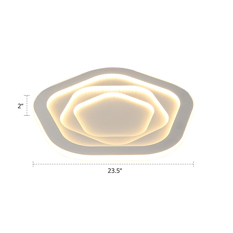 Pentagonal Flush Mount Led Ceiling Light In White Acrylic Minimalistic Bedroom Lighting / 23.5 Third