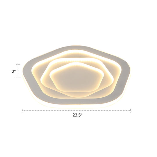 Pentagonal Flush Mount Led Ceiling Light In White Acrylic Minimalistic Bedroom Lighting / 23.5 Third