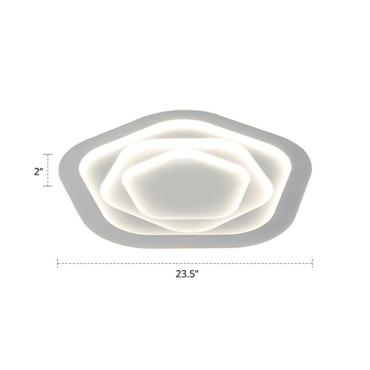 Pentagonal Flush Mount Led Ceiling Light In White Acrylic Minimalistic Bedroom Lighting / 23.5
