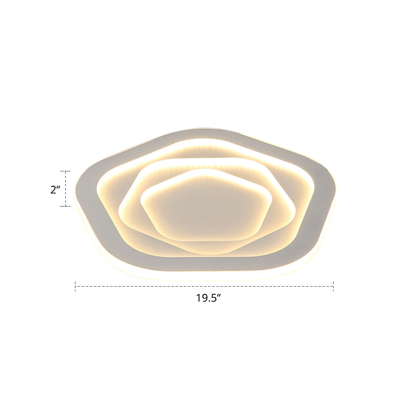 Pentagonal Flush Mount Led Ceiling Light In White Acrylic Minimalistic Bedroom Lighting / 19.5 Third