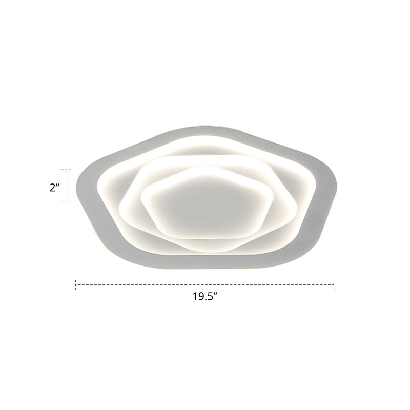 Pentagonal Flush Mount Led Ceiling Light In White Acrylic Minimalistic Bedroom Lighting / 19.5