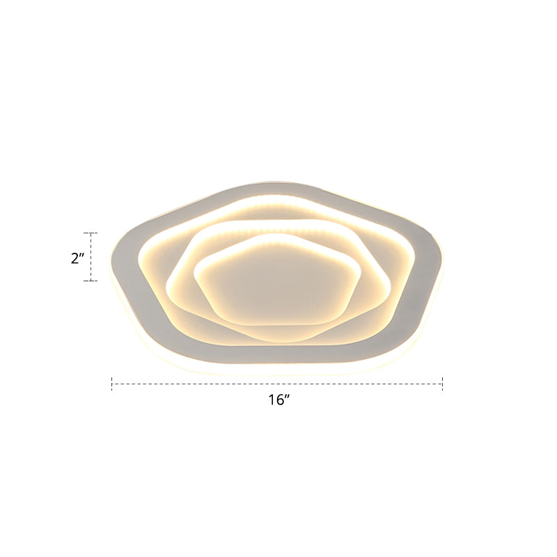 Pentagonal Flush Mount Led Ceiling Light In White Acrylic Minimalistic Bedroom Lighting / 16 Warm