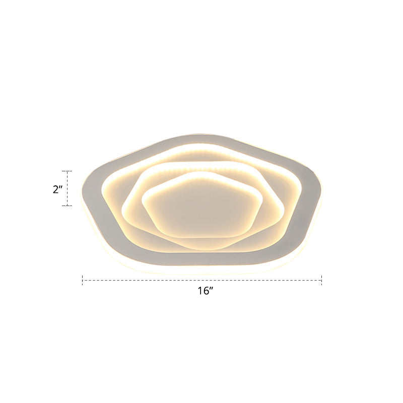 Pentagonal Flush Mount Led Ceiling Light In White Acrylic Minimalistic Bedroom Lighting / 16 Third