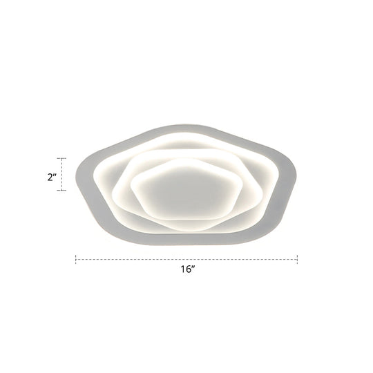 Pentagonal Flush Mount Led Ceiling Light In White Acrylic Minimalistic Bedroom Lighting / 16 Remote