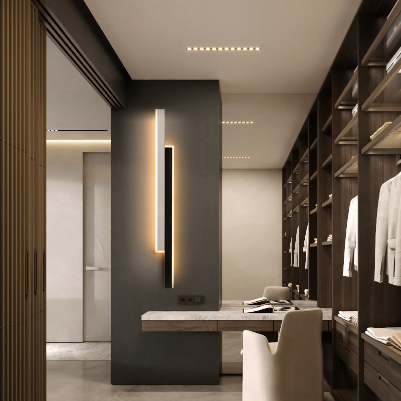 Minimalist Black And White Linear Led Wall Light - Modern Metal Flush Mount Sconce For Corridor