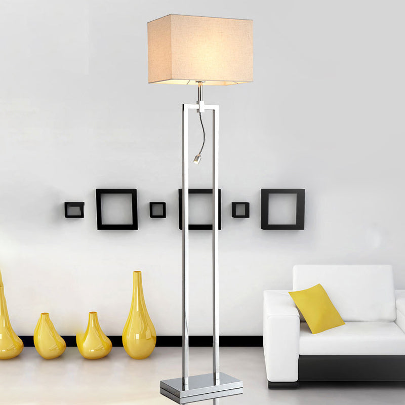 Contemporary Beige Fabric Rectangle Reading Floor Lamp With Led Spotlight