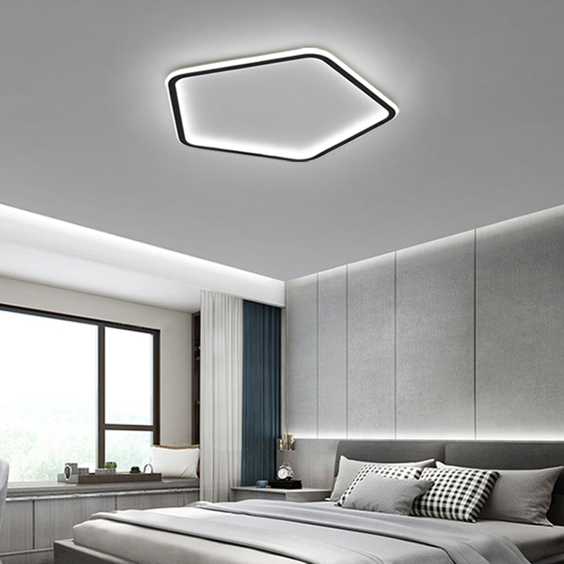 Modern Ultrathin Pentagon Led Ceiling Light For Minimalist Bedrooms In Black Aluminum - Flush Mount