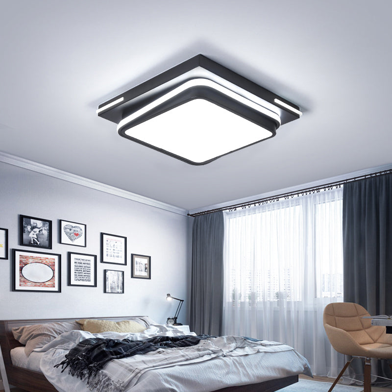 Modern Acrylic Flush Mount Ceiling Light: Quad Shaped Black - Ideal For Living Room / 16.5 White