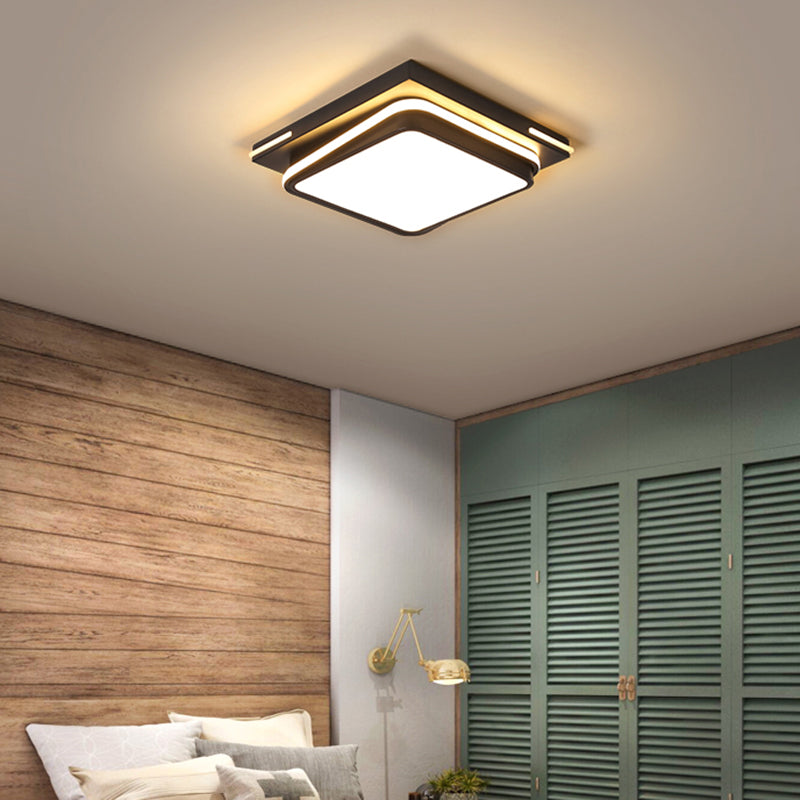 Modern Acrylic Flush Mount Ceiling Light: Quad Shaped Black - Ideal For Living Room / 16.5 Warm