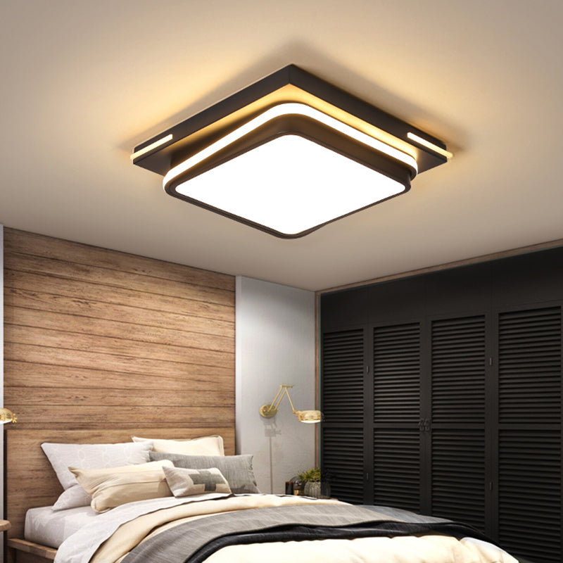 Modern Acrylic Flush Mount Ceiling Light: Quad Shaped Black - Ideal For Living Room