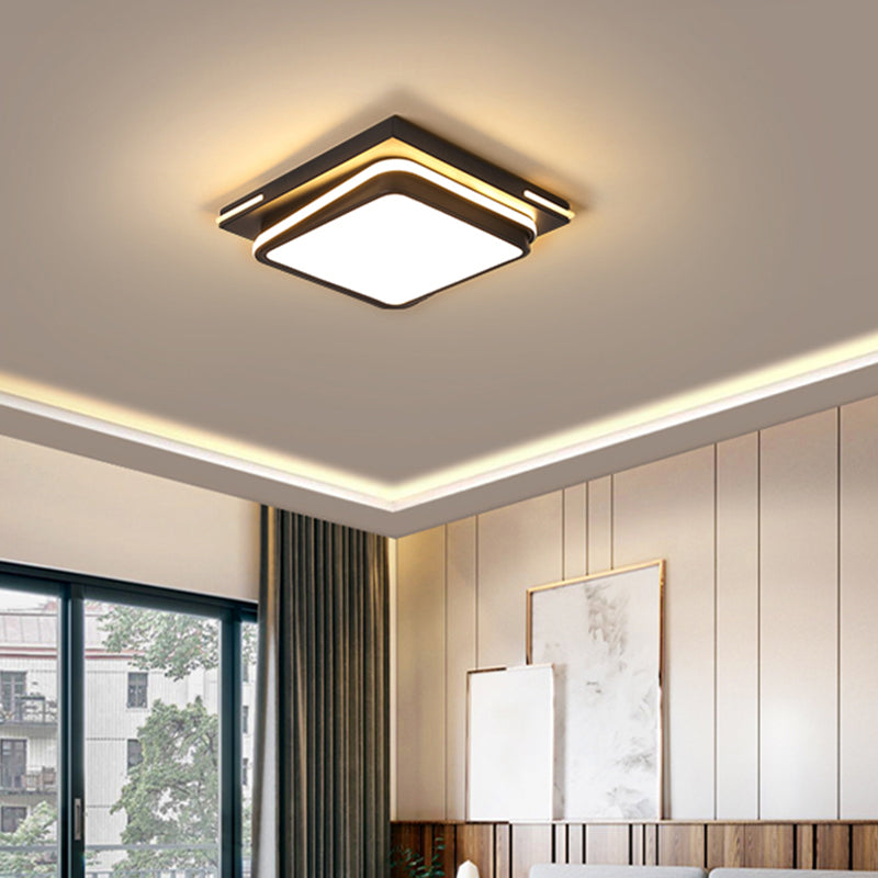 Modern Acrylic Flush Mount Ceiling Light: Quad Shaped Black - Ideal For Living Room / 20.5 Warm