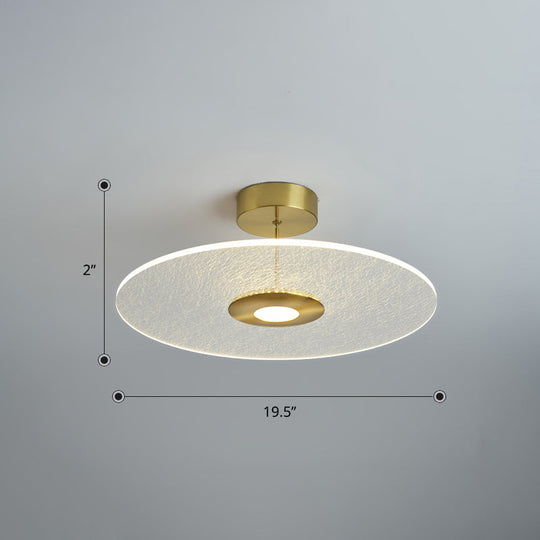 Gold Led Bedroom Ceiling Light: Simple Disk-Shaped Flush Mount / Warm