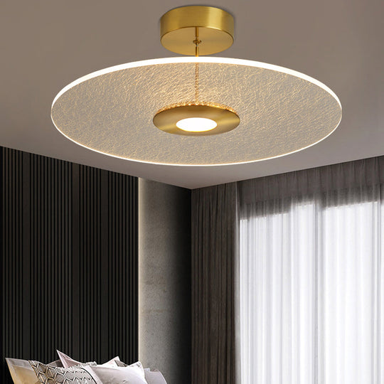Gold Led Bedroom Ceiling Light: Simple Disk-Shaped Flush Mount