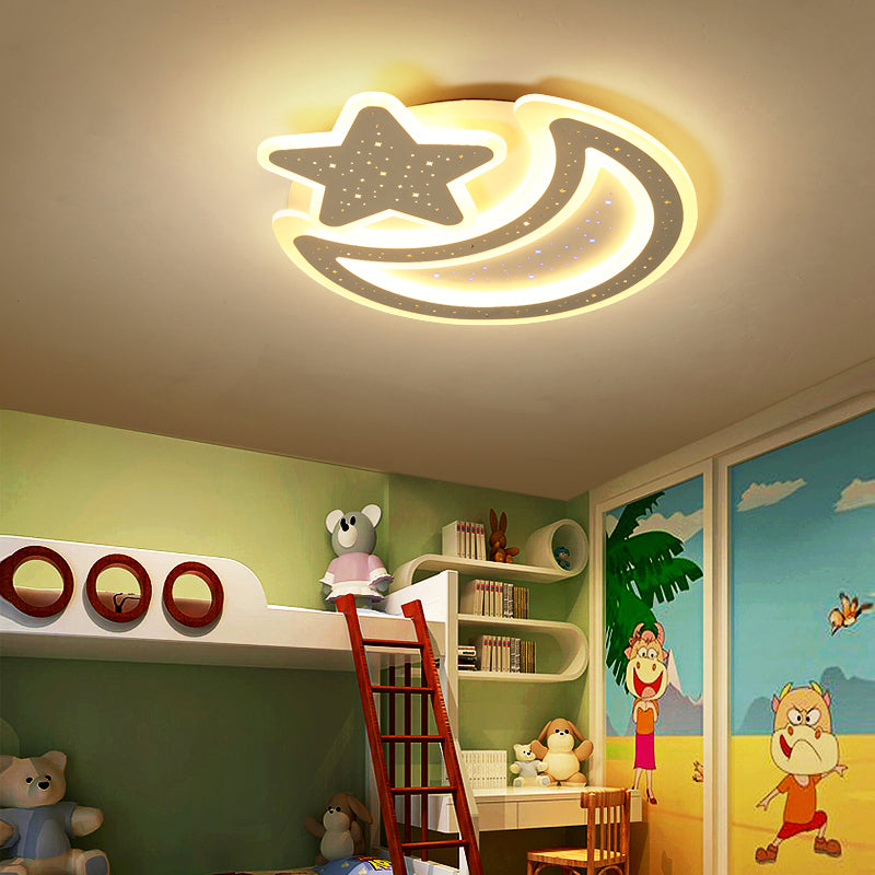 Nordic Led Ceiling Lamp: Moon And Star Acrylic Flush Mount Light For Kids Room
