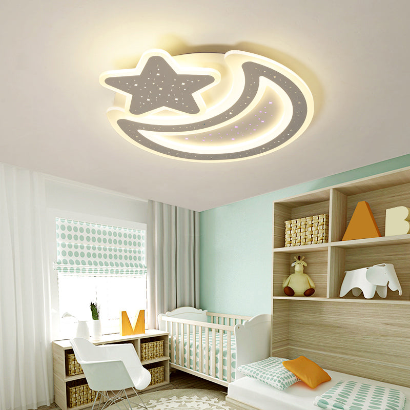 Nordic Led Ceiling Lamp: Moon And Star Acrylic Flush Mount Light For Kids Room