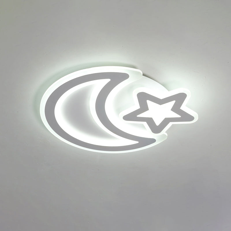 Nordic Led Ceiling Lamp: Moon And Star Acrylic Flush Mount Light For Kids Room White /