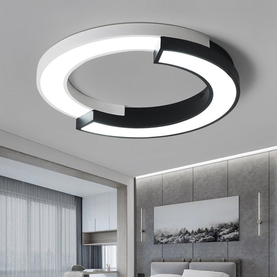 Nordic Circle Bedroom Shine: Spliced Black and White LED Metal Flush Mount Ceiling Light.